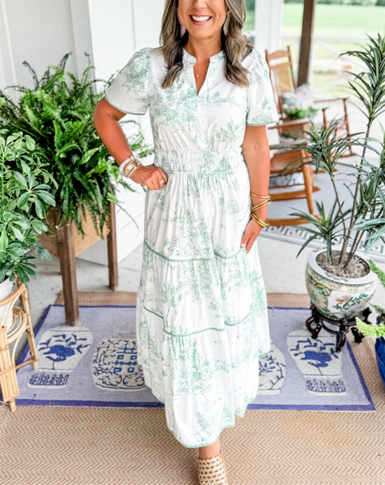 Blythe | Tiered Maxi Dress with Ruched Print