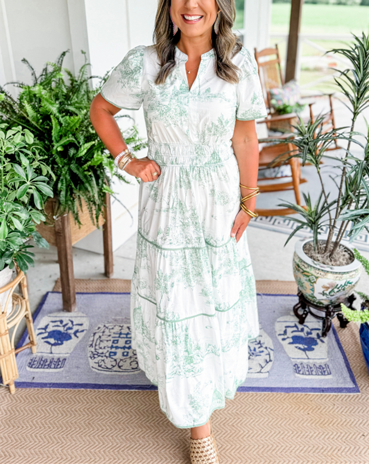 Blythe | Tiered Maxi Dress with Ruched Print