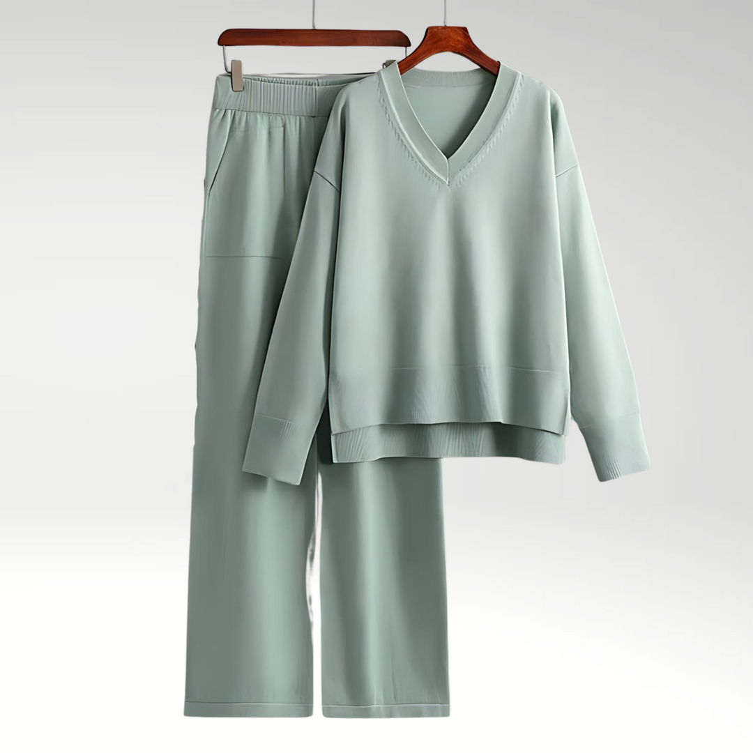 Emily | Elegant V-Neck Two-Piece Ensemble