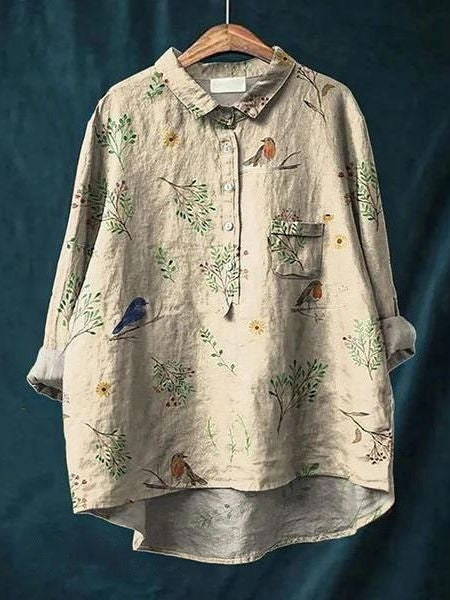 Women’s Floral Button Up Loose Long Sleeve Blouse