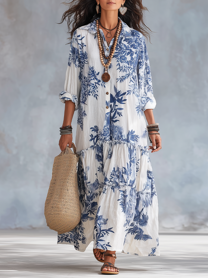 Dahlia™ | Bohemian Blue Floral Maxi Dress