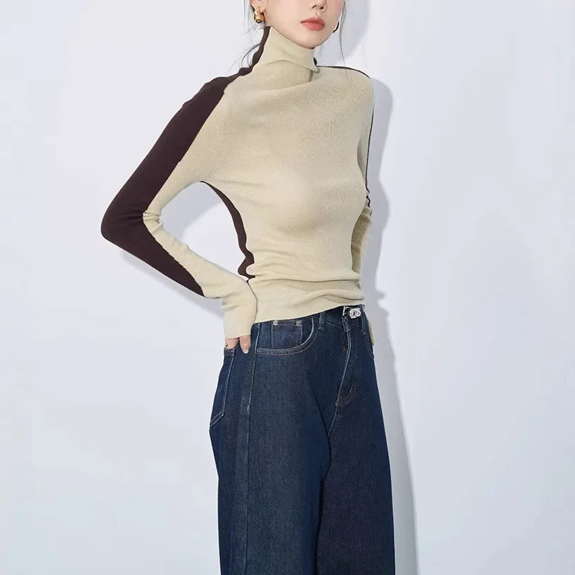 LENA™ Contrast Sleeve Knit mock neck