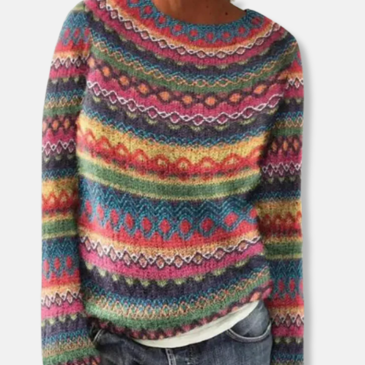 Cozy Casual Women’s Multicolor Pattern Knit Sweater