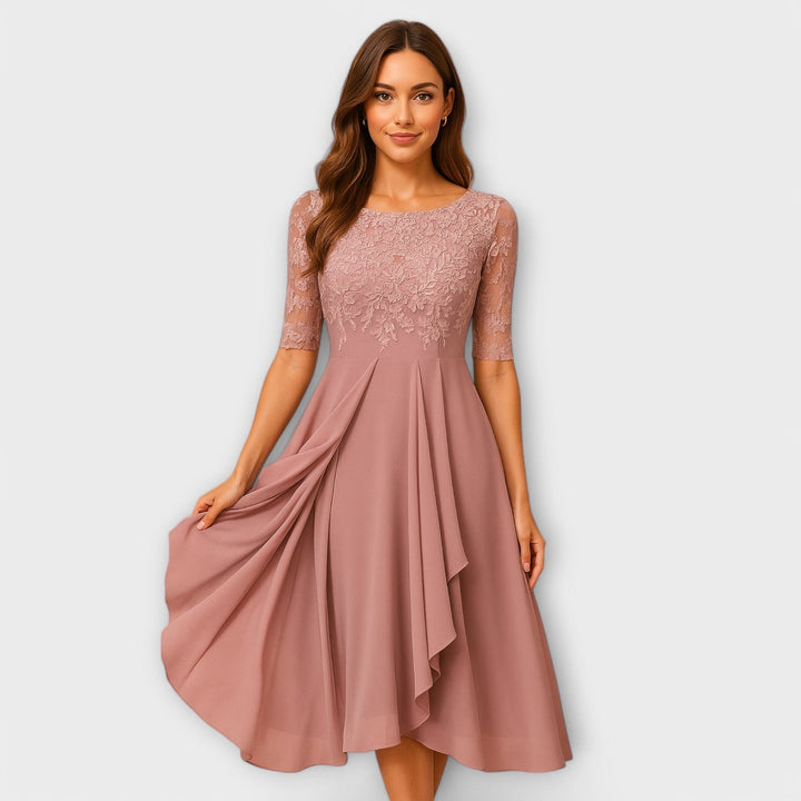Michelle™ | Midi Dress with Lace Sleeve