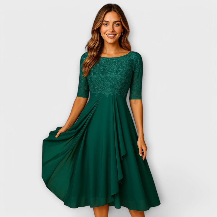 Michelle™ | Midi Dress with Lace Sleeve