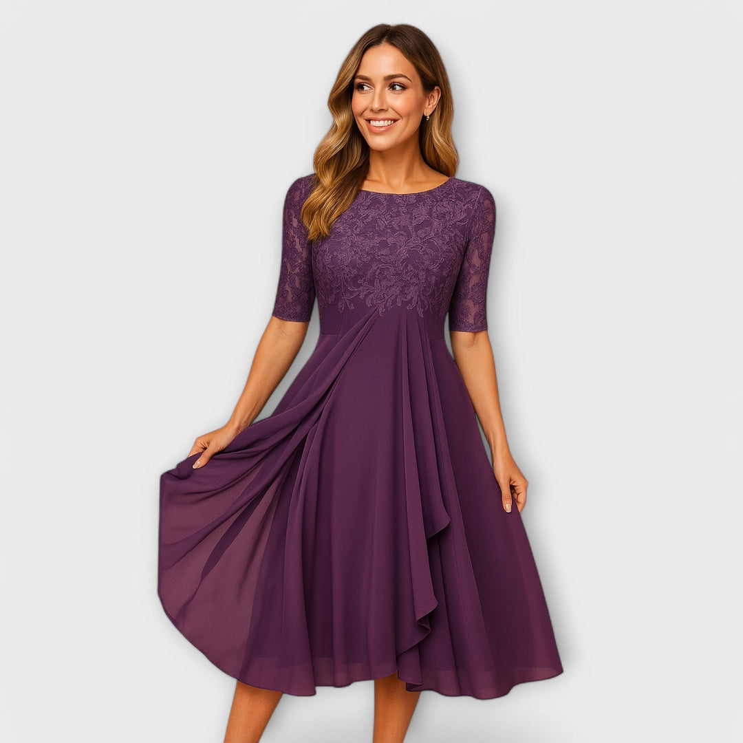 Michelle™ | Midi Dress with Lace Sleeve