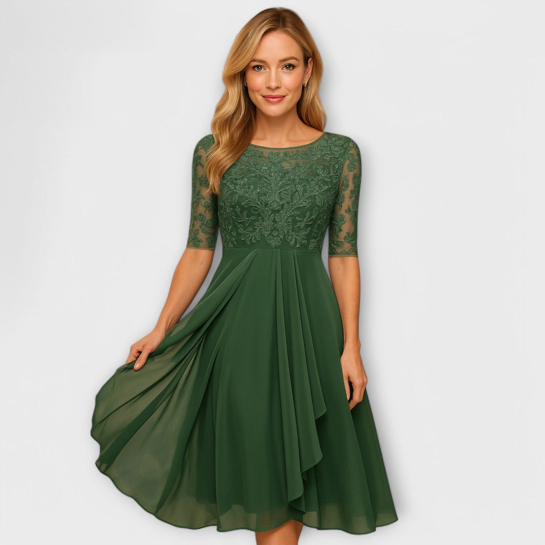 Michelle™ | Midi Dress with Lace Sleeve
