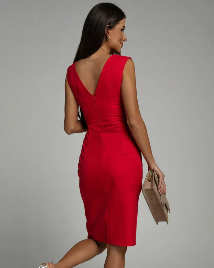 Fresia | V-Neck Fitted Dress with Side Slit
