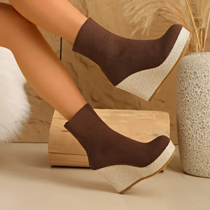 Elara | Knit Platform Wedge Boots