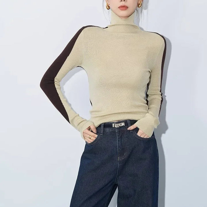 LENA™ Contrast Sleeve Knit mock neck