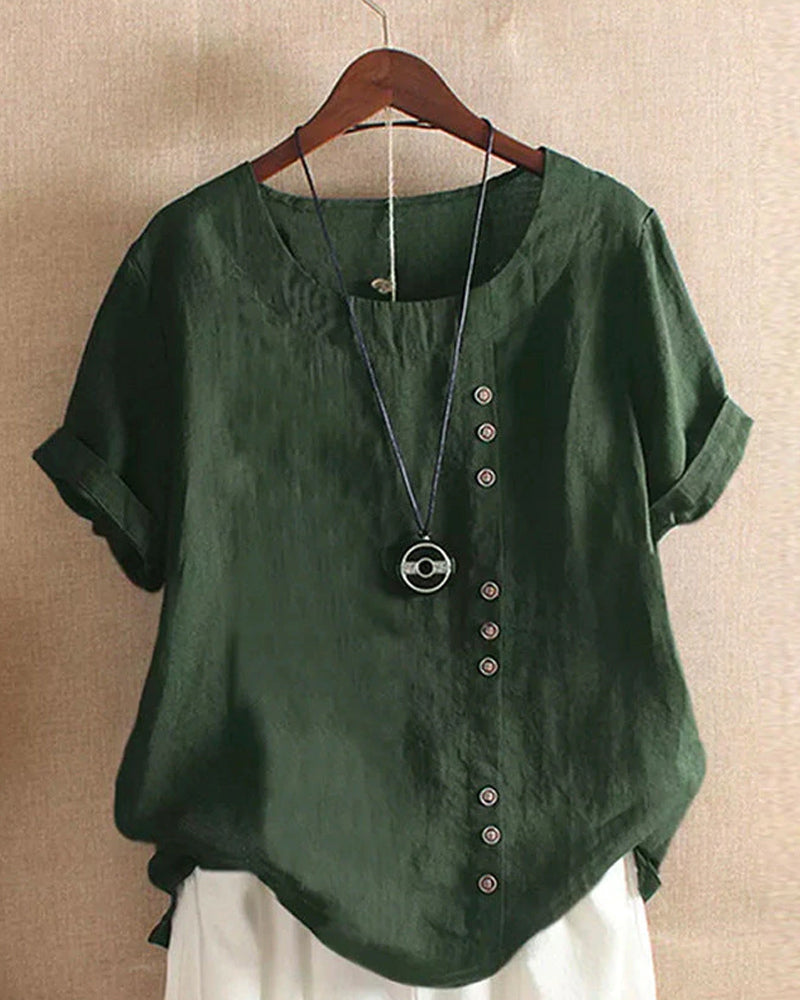 Alina | Casual Button Detail Short Sleeve Top