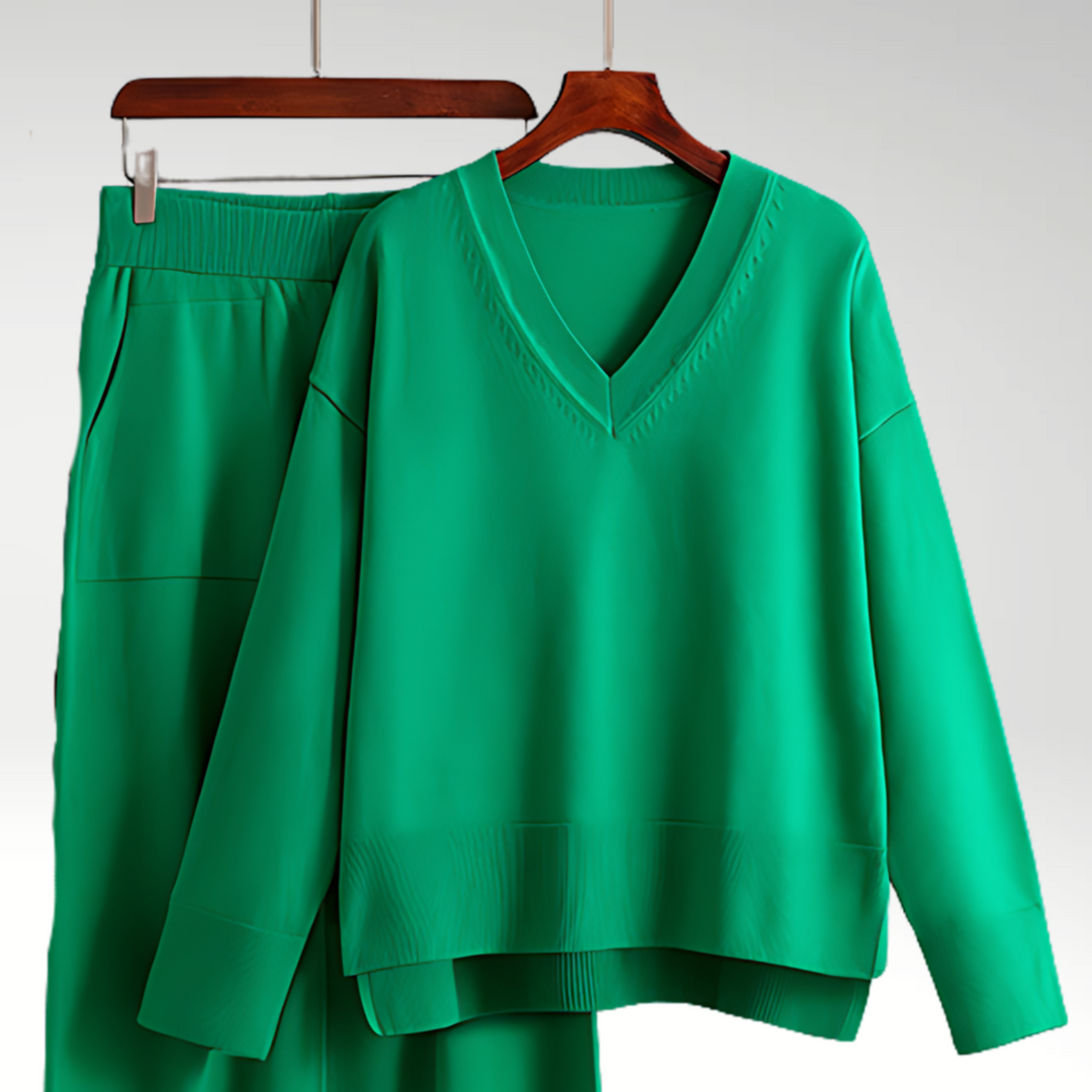 Emily | Elegant V-Neck Two-Piece Ensemble