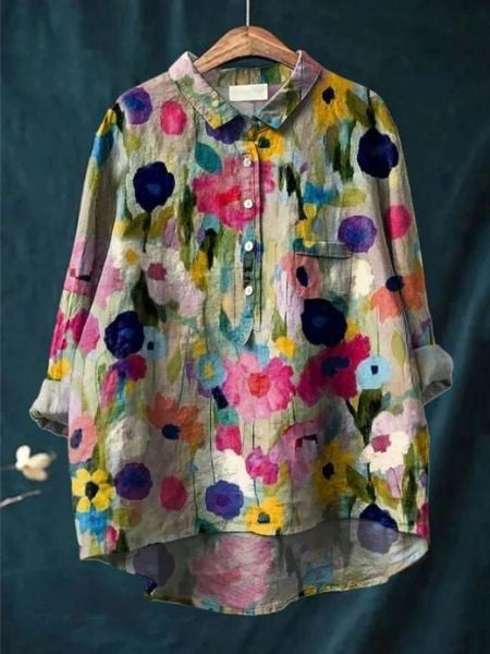 Women’s Floral Button Up Loose Long Sleeve Blouse