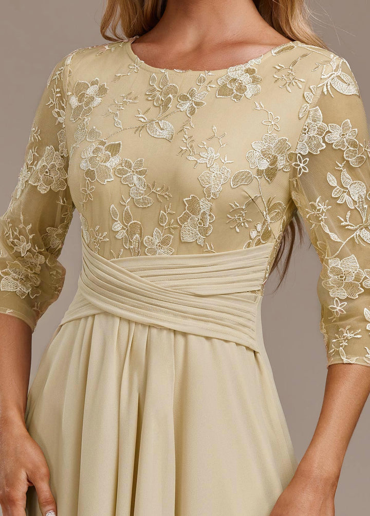 Raelyn™ | Champagne Embroidered 3/4 Sleeve Dress
