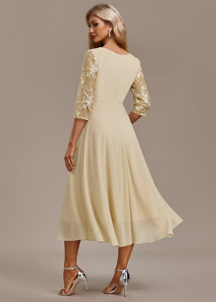 Raelyn™ | Champagne Embroidered 3/4 Sleeve Dress