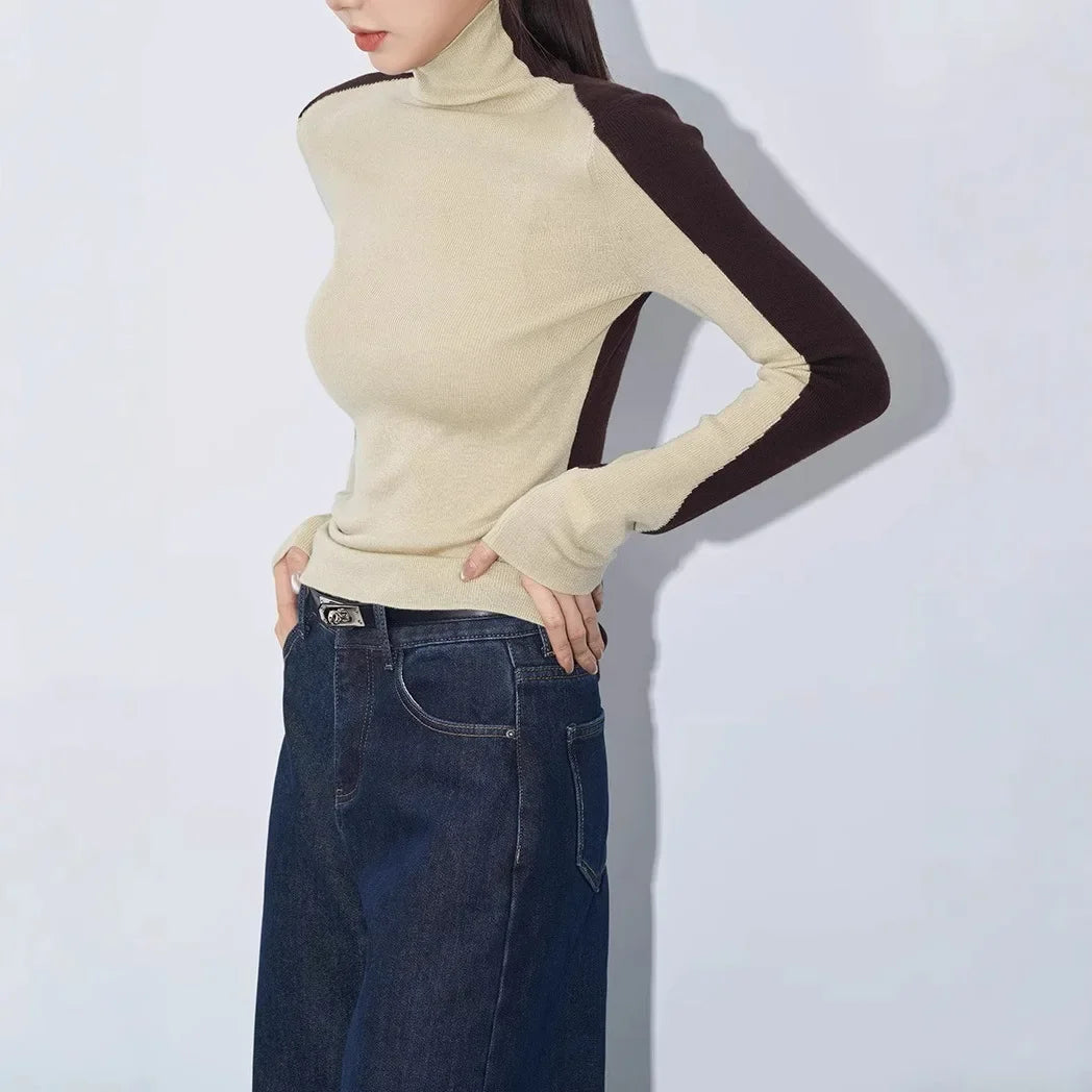 LENA™ Contrast Sleeve Knit mock neck