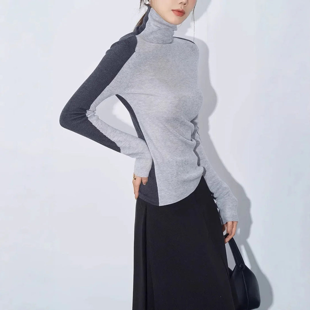 LENA™ Contrast Sleeve Knit mock neck