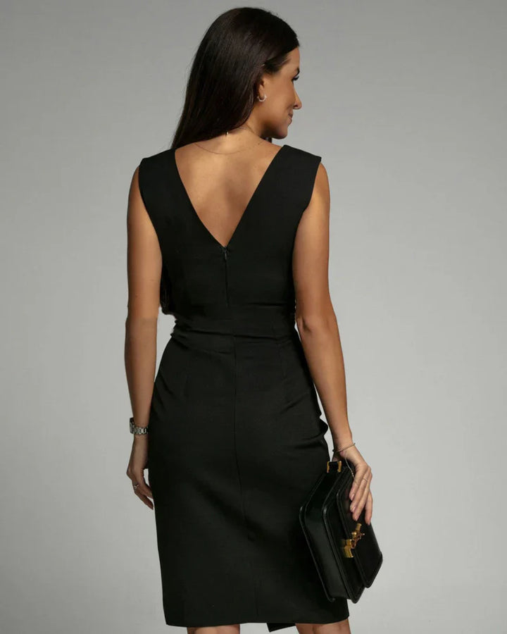 Fresia | V-Neck Fitted Dress with Side Slit