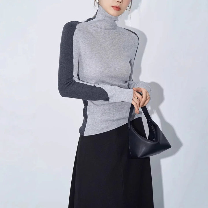 LENA™ Contrast Sleeve Knit mock neck