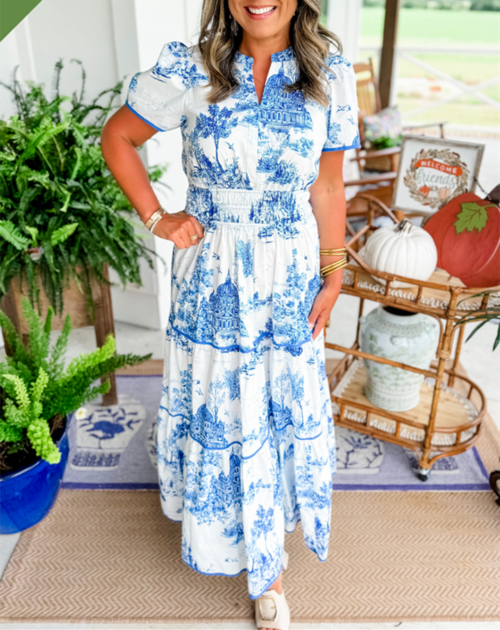 Blythe | Tiered Maxi Dress with Ruched Print
