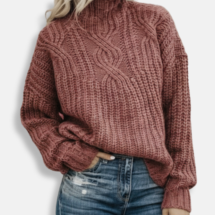 Cozy Cable Knit High Neck Sweater for Women