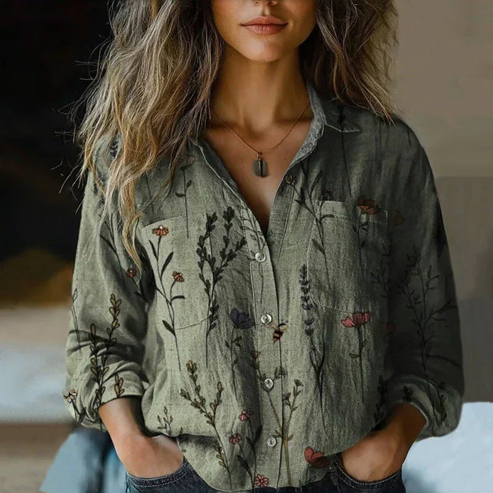 Women’s Vintage Boho Print Button-Up Blouse
