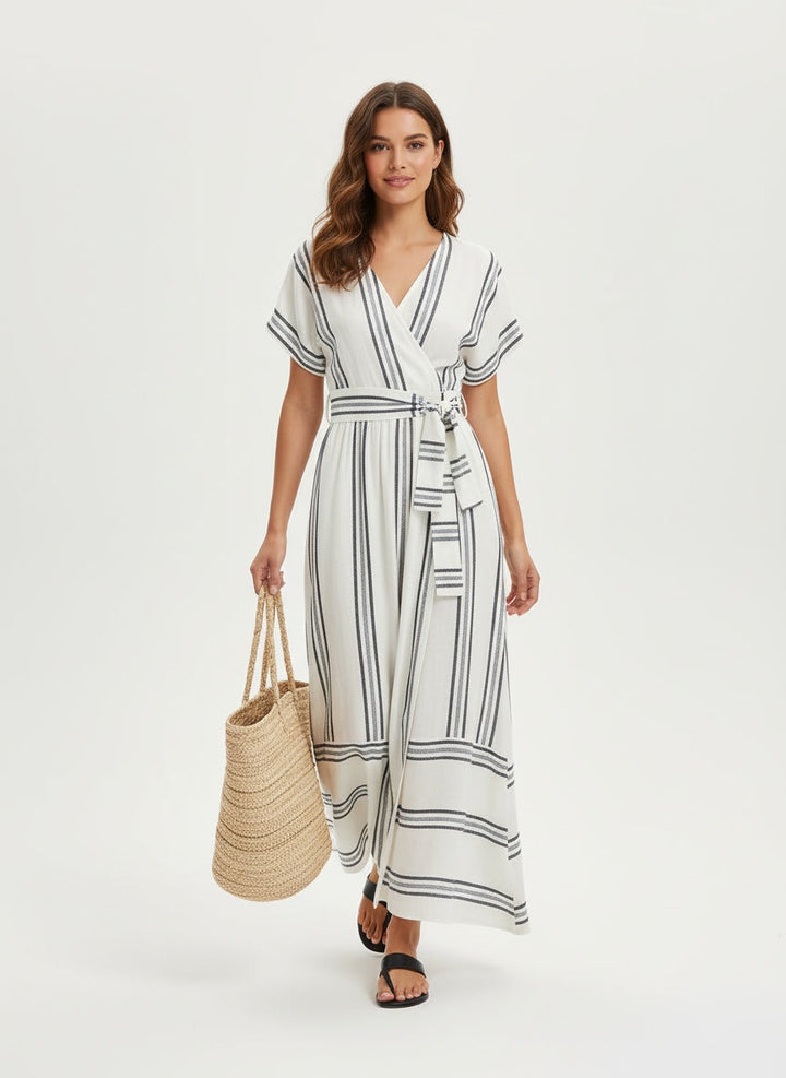 Chic Cross-Neck Linen Dress