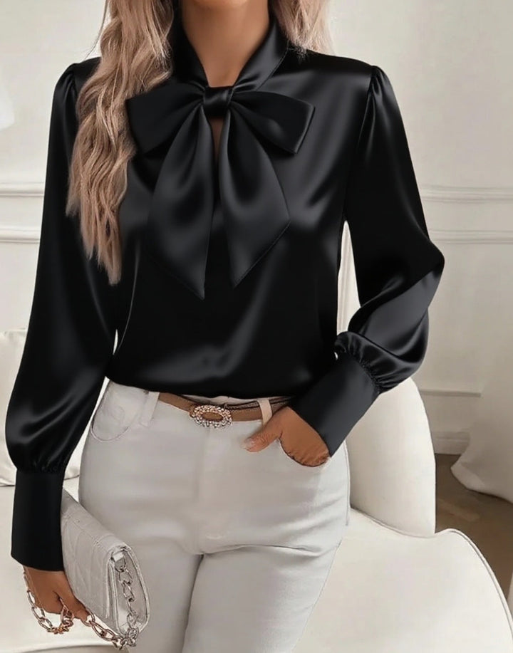 Elegant Bow Tie Blouse Long Sleeve Top for Women