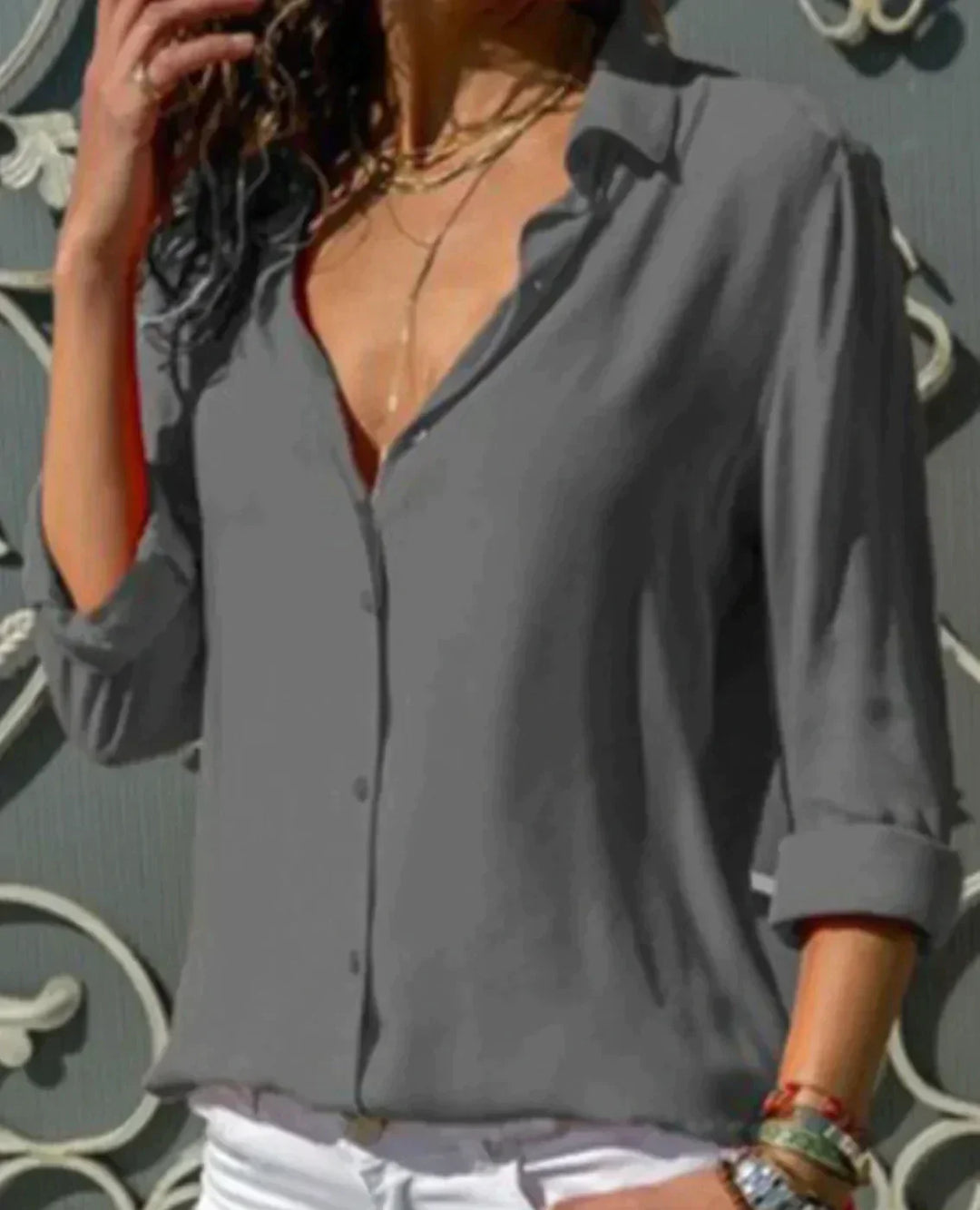 Classic Button-Up Relaxed Fit Blouse for Women