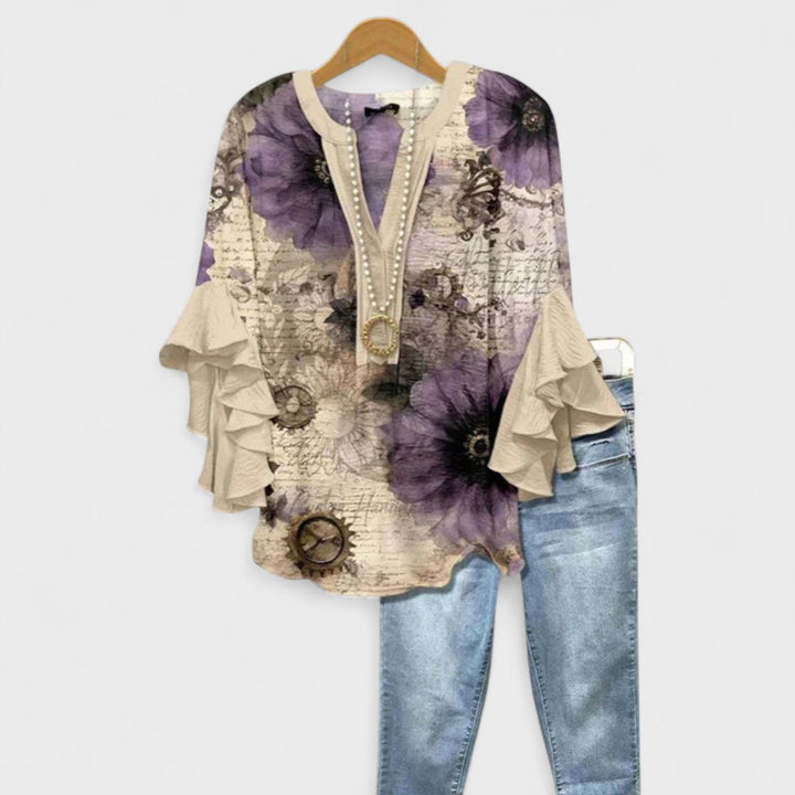 Women’s Floral Ruffle Sleeve V-Neck Blouse