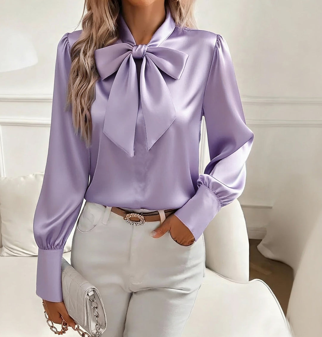 Elegant Bow Tie Blouse Long Sleeve Top for Women