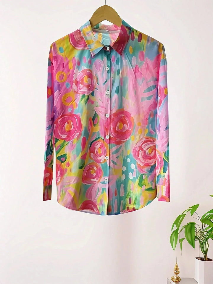 Women's Colorful Artistic Print Button-Up Blouse