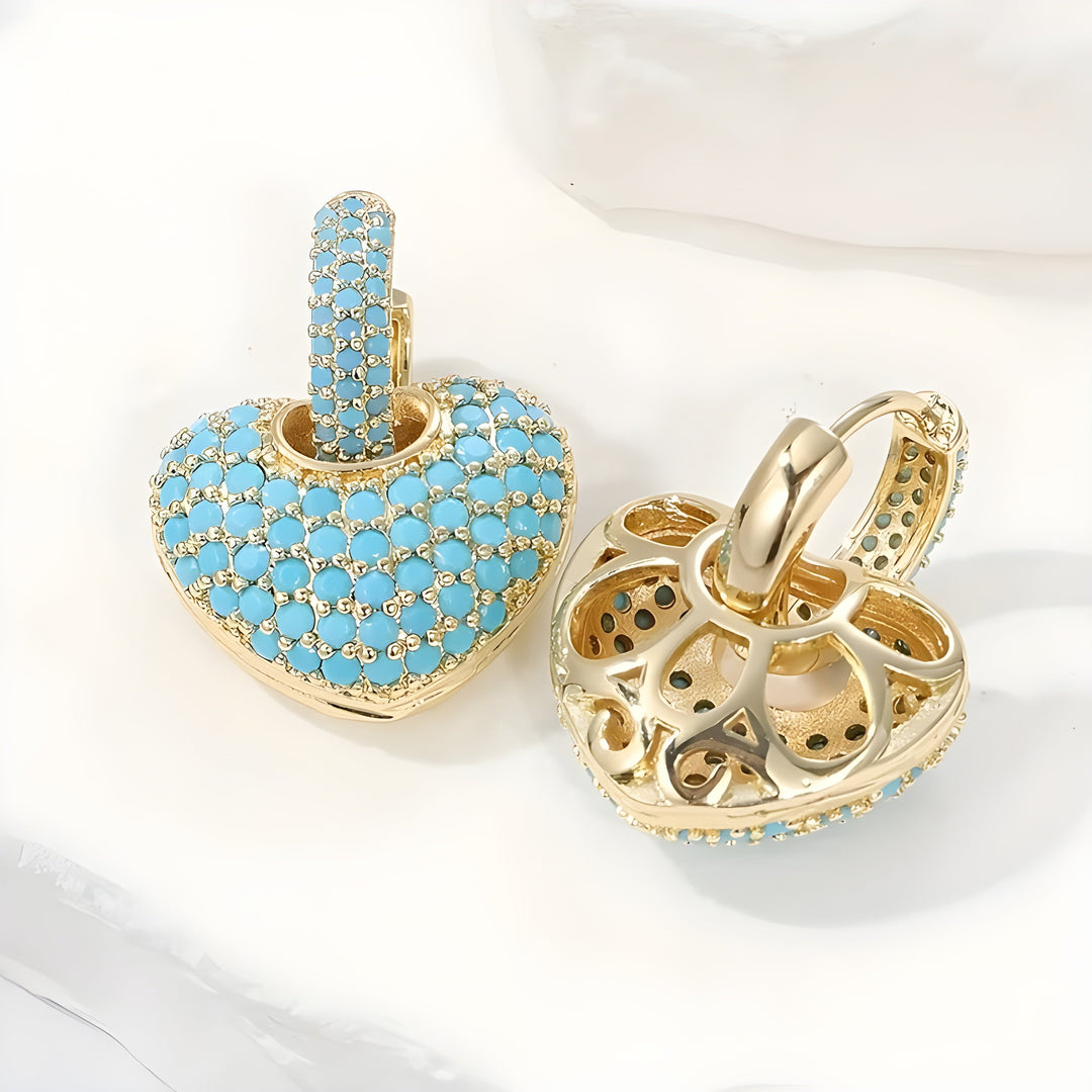 Turquoise Heart Pavé Drop Earrings