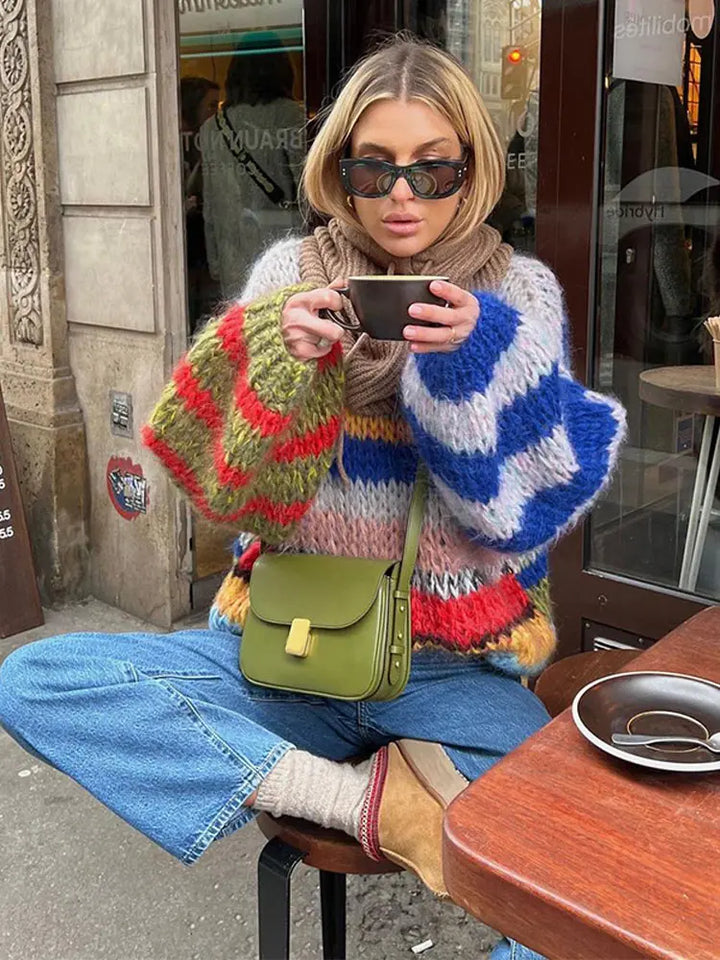 Bold Multicolor Mohair Sweater Cozy Comfort for Women