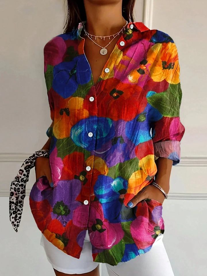 Women’s Printed Long Sleeve Button Up Blouse