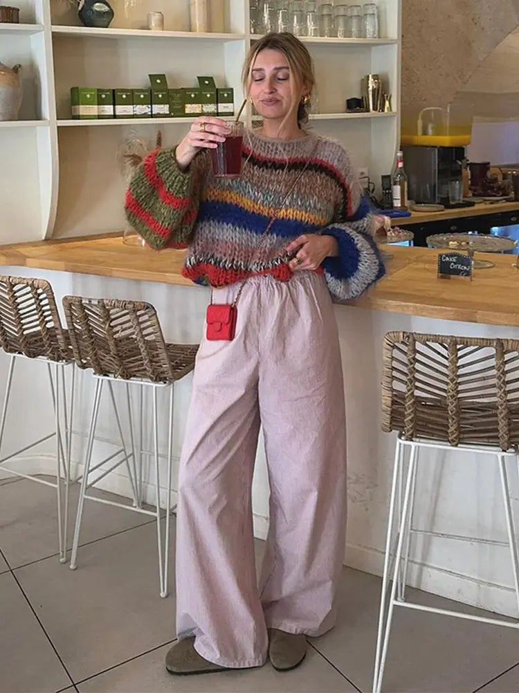 Bold Multicolor Mohair Sweater Cozy Comfort for Women