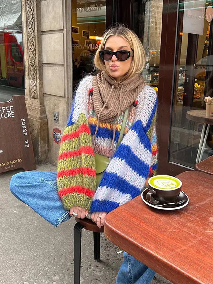 Bold Multicolor Mohair Sweater Cozy Comfort for Women