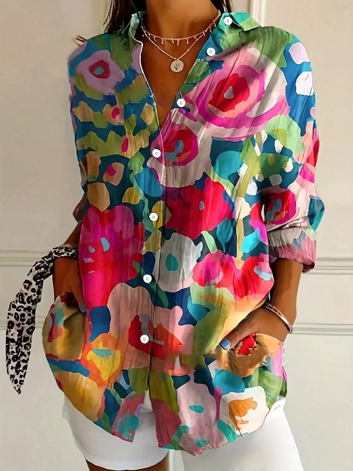 Women’s Printed Long Sleeve Button Up Blouse