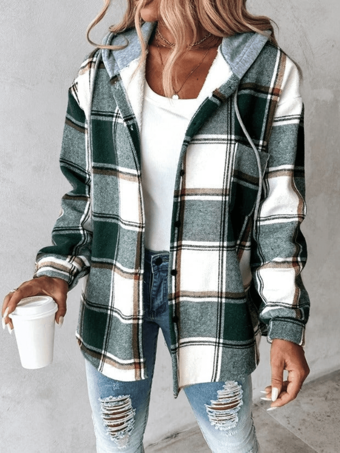 SARAH™ Checkered Hoodie casual knit
