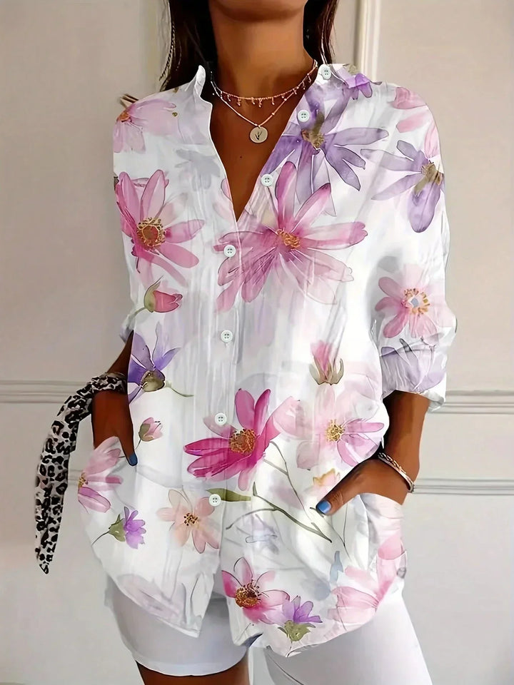 Women's Colorful Artistic Print Button-Up Blouse