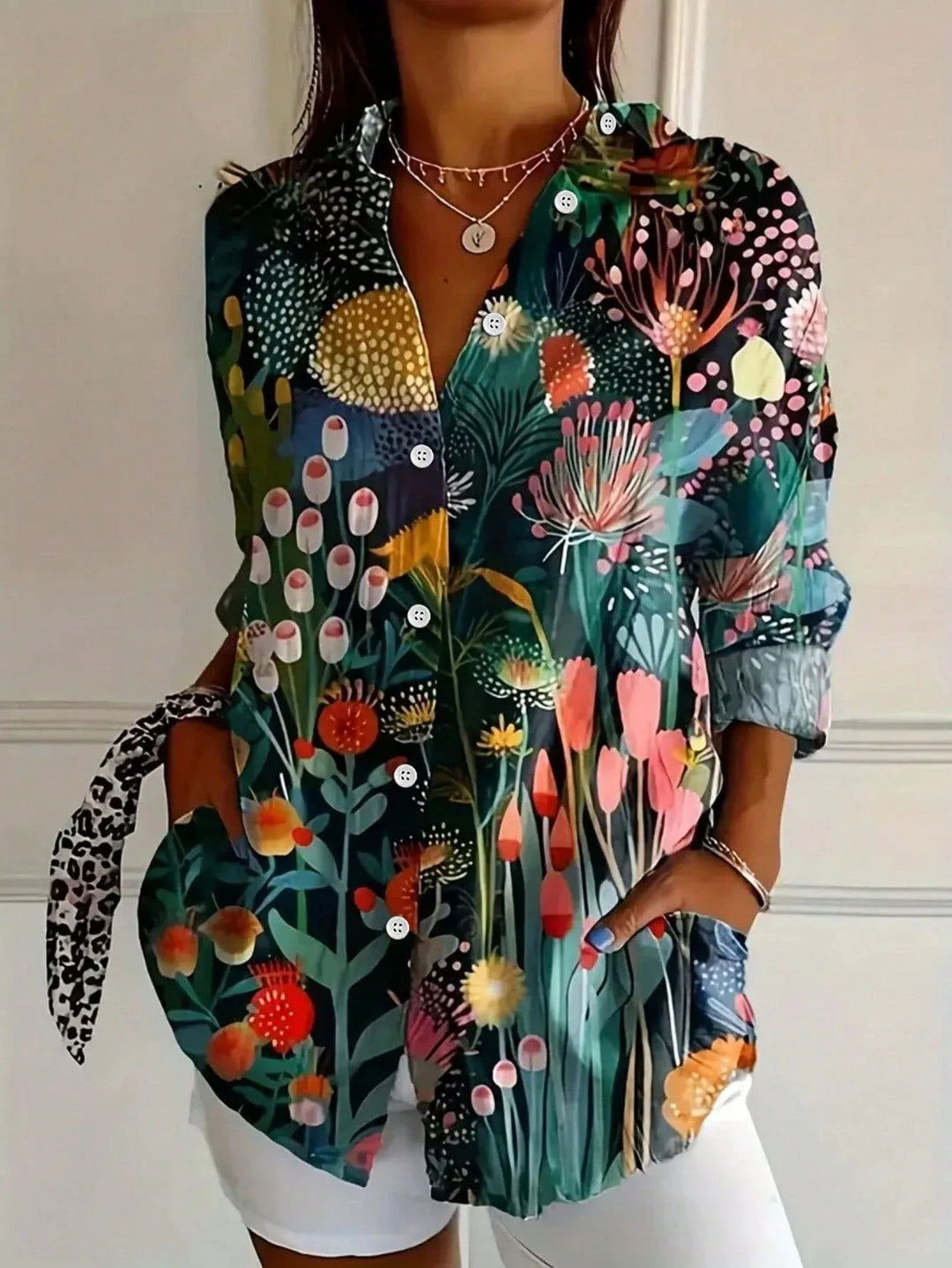 Women’s Printed Long Sleeve Button Up Blouse