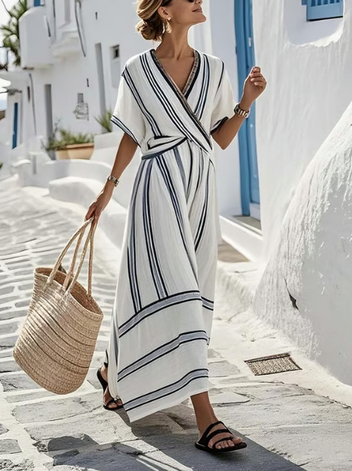 Chic Cross-Neck Linen Dress