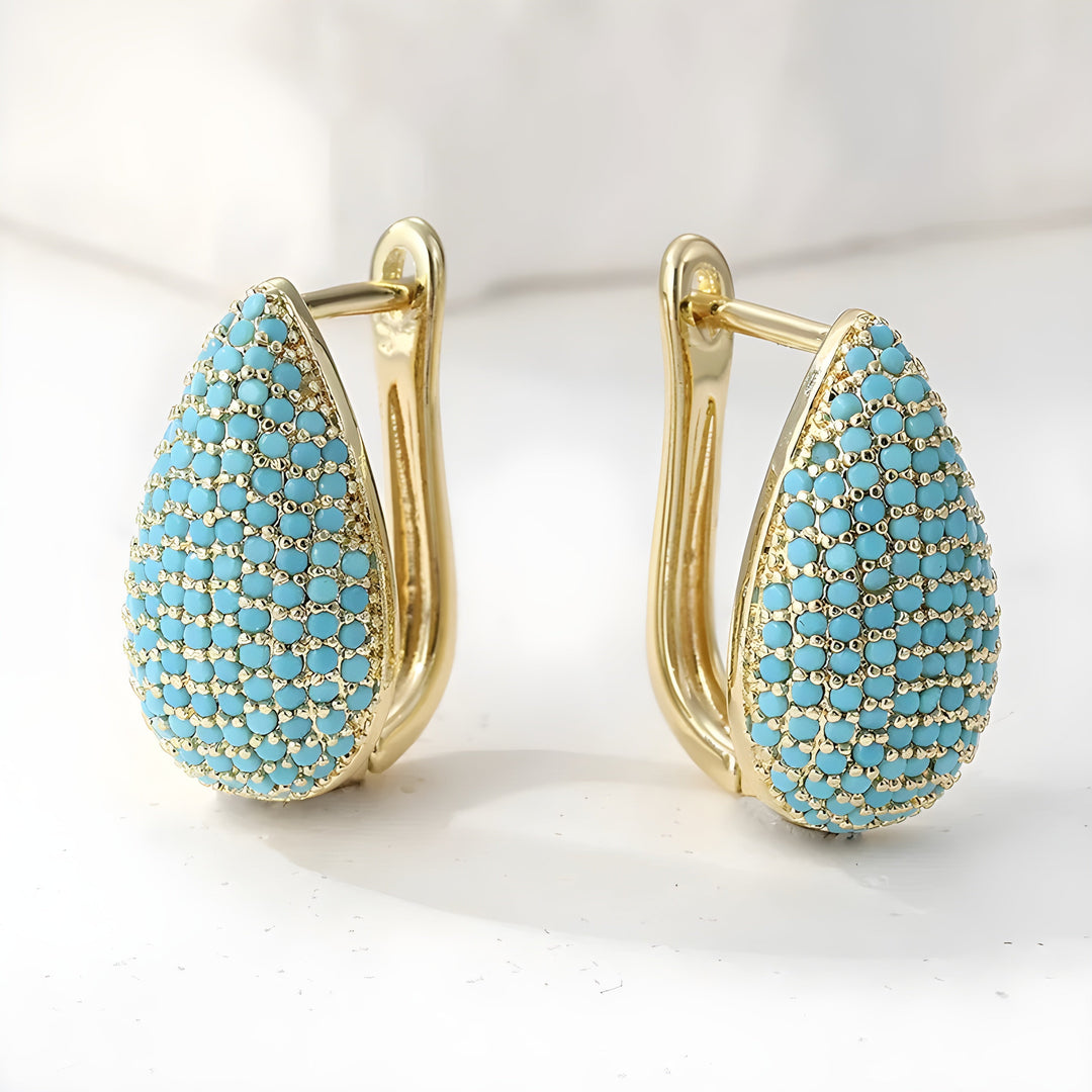 Turquoise Pavé Teardrop Hoop Earrings
