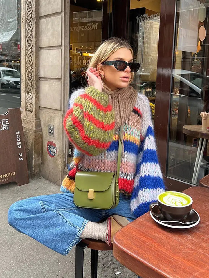 Bold Multicolor Mohair Sweater Cozy Comfort for Women