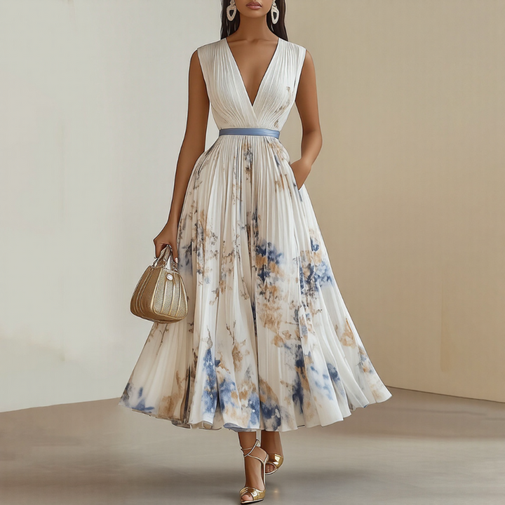 Elegant Pleated Maxi Dress in Roma Style