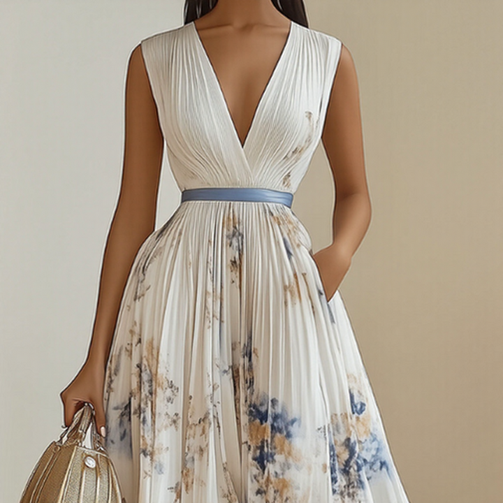 Elegant Pleated Maxi Dress in Roma Style