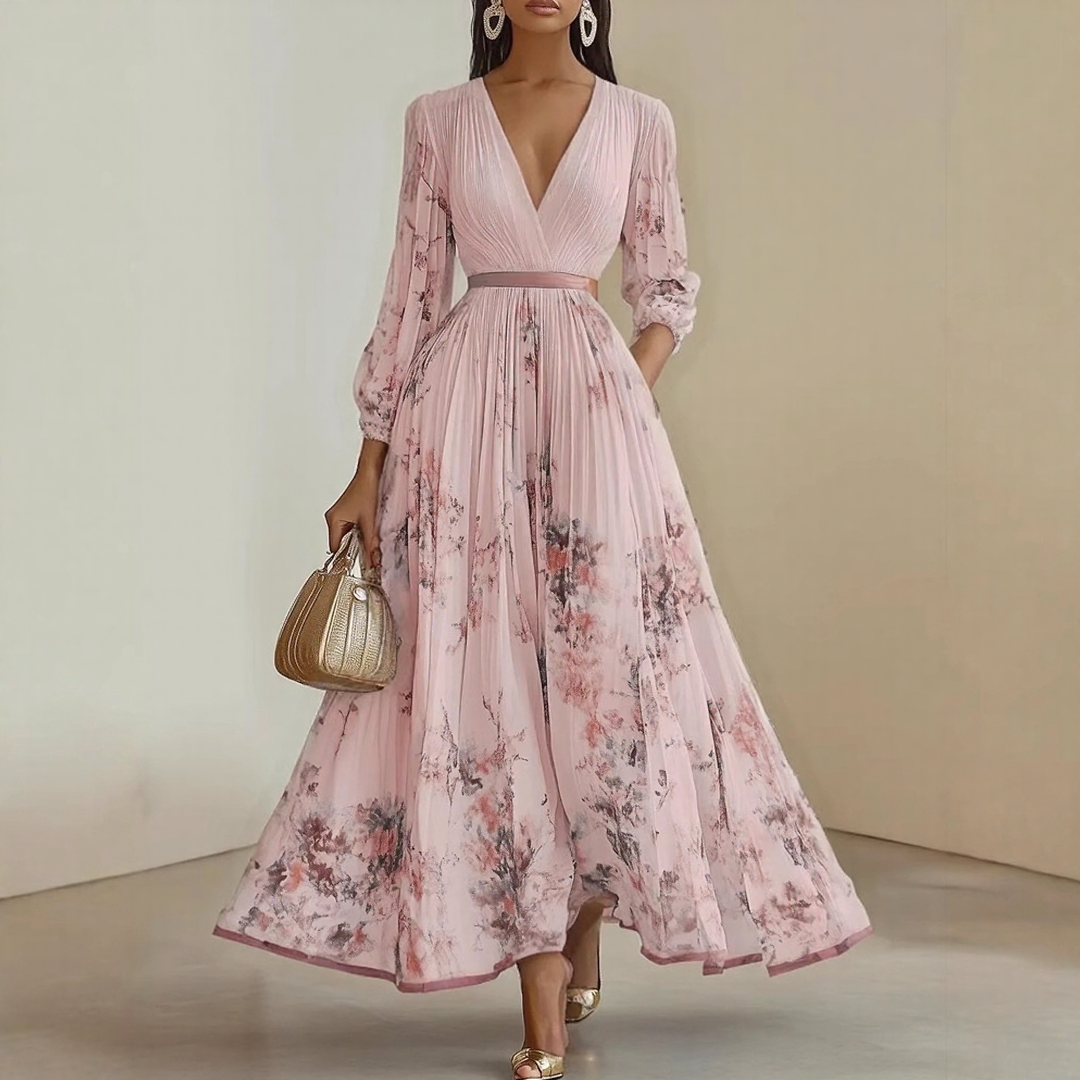 Elegant Pleated Maxi Dress in Roma Style