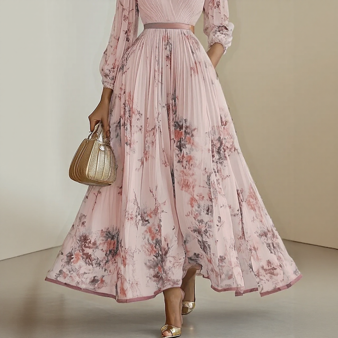 Elegant Pleated Maxi Dress in Roma Style