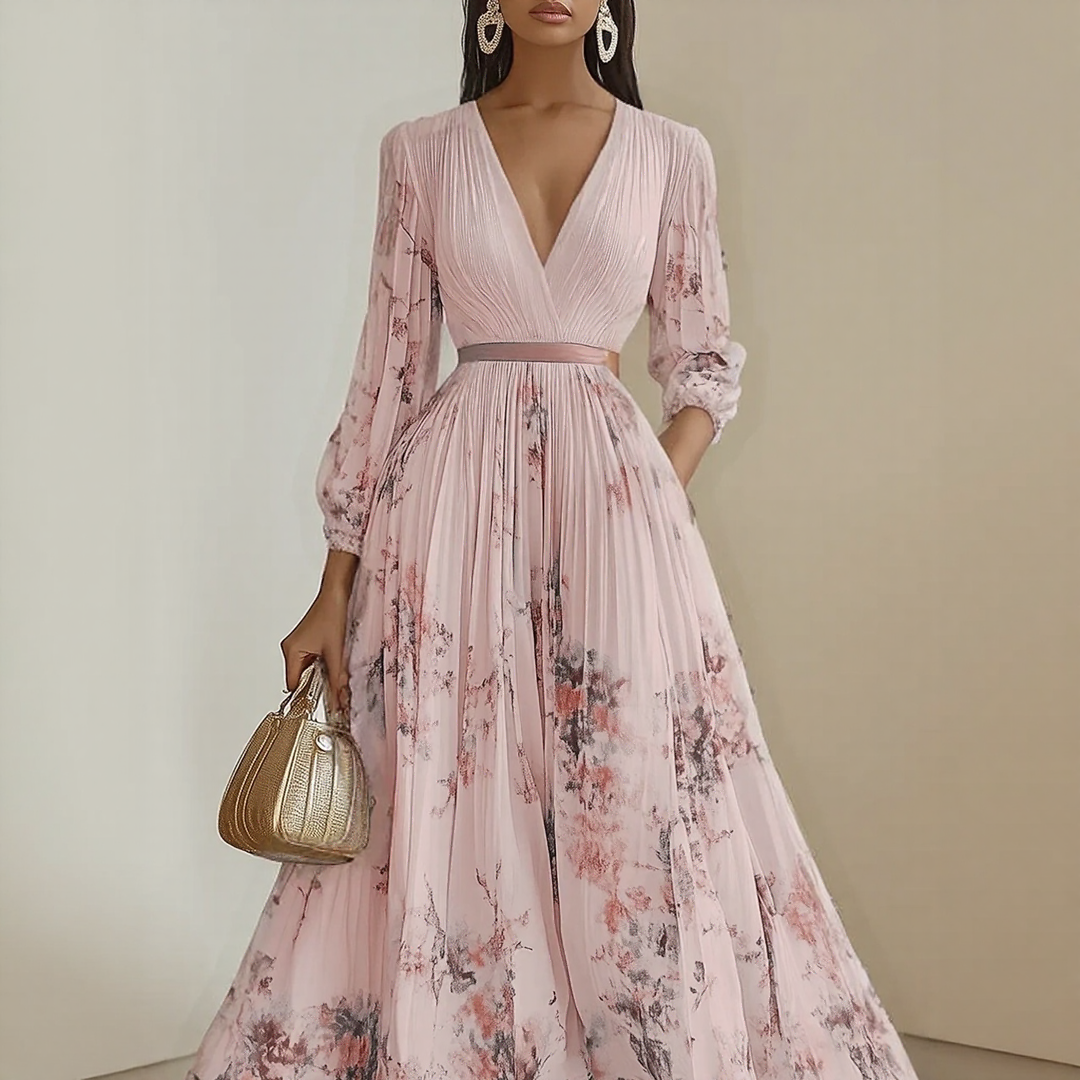 Elegant Pleated Maxi Dress in Roma Style