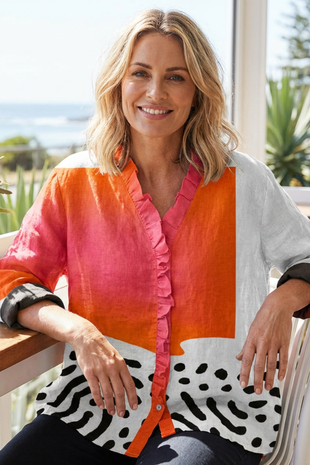 Sylvie | Ruffled Color Block Blouse